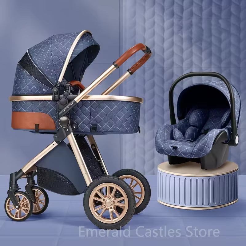 Luxury Baby Stroller 3 in 1 High Landscape Baby Cart 