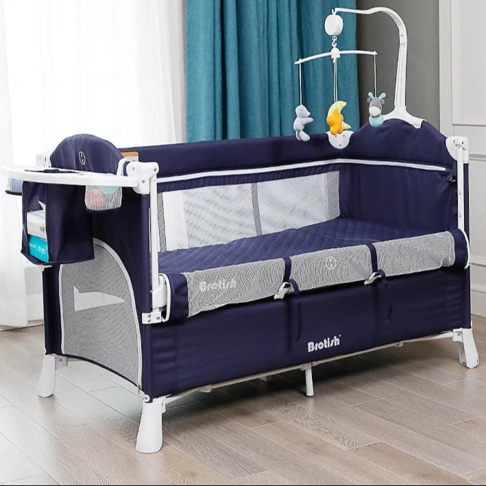 Foldable Baby Cot with Diaper Table Crib 