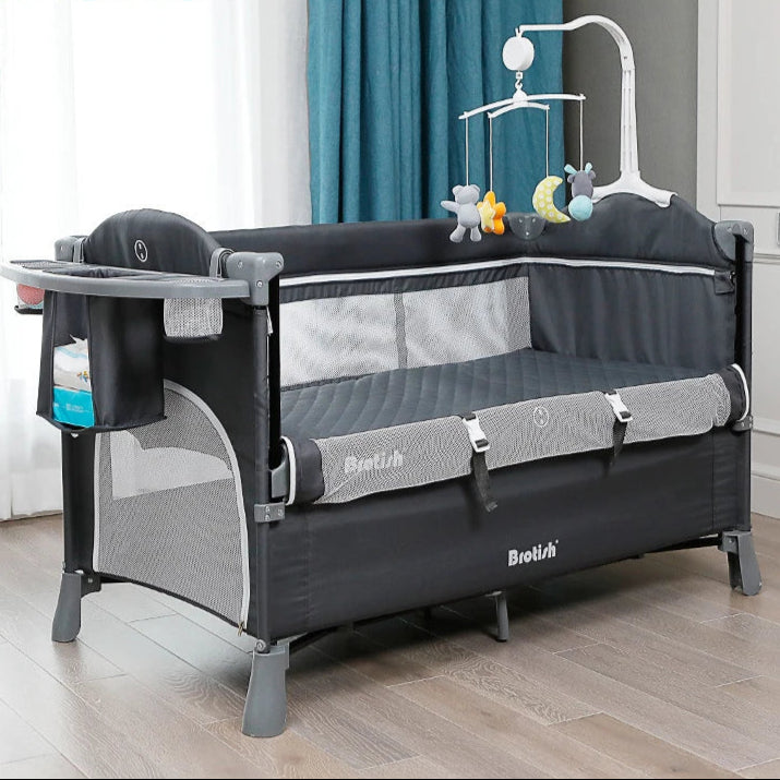 Foldable Baby Cot with Diaper Table Crib 