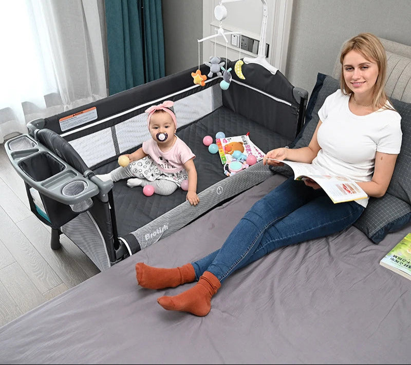 Foldable Baby Cot with Diaper Table Crib 