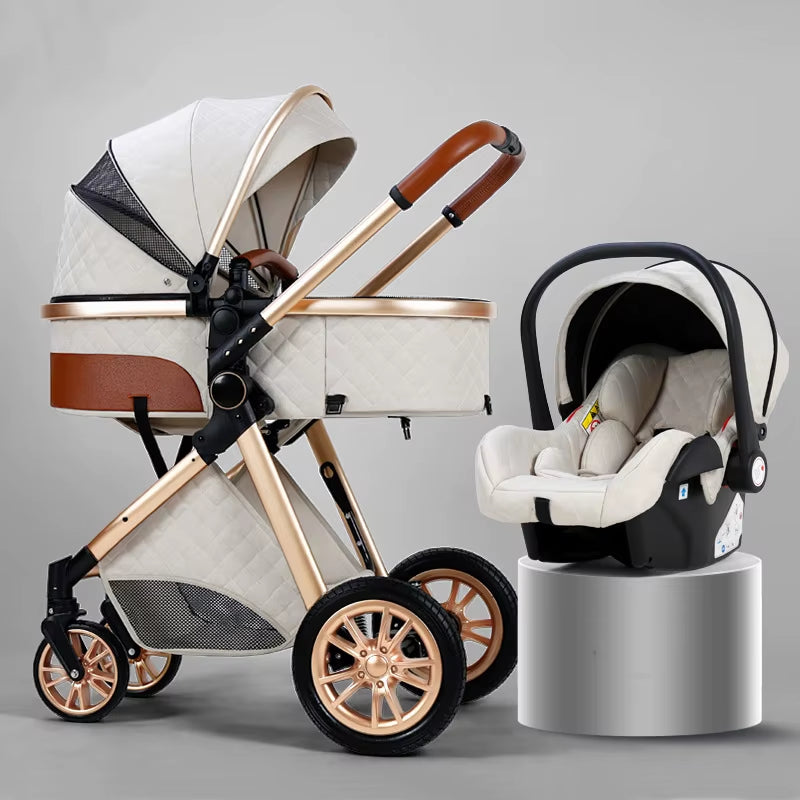 Luxury Baby Stroller 3 in 1 High Landscape Baby Cart 