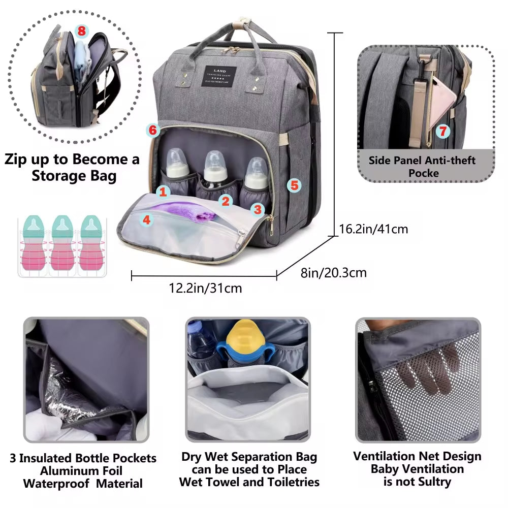 Lightweight Portable Folding Crib Bed Large-Capacity Travel Maternity Bags