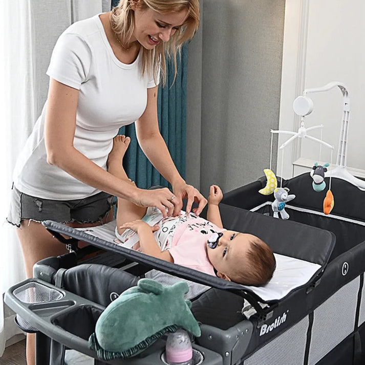 Foldable Baby Cot with Diaper Table Crib 