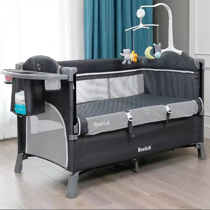 Foldable Baby Cot with Diaper Table Crib 