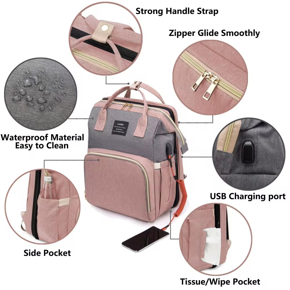 Lightweight Portable Folding Crib Bed Large-Capacity Travel Maternity Bags