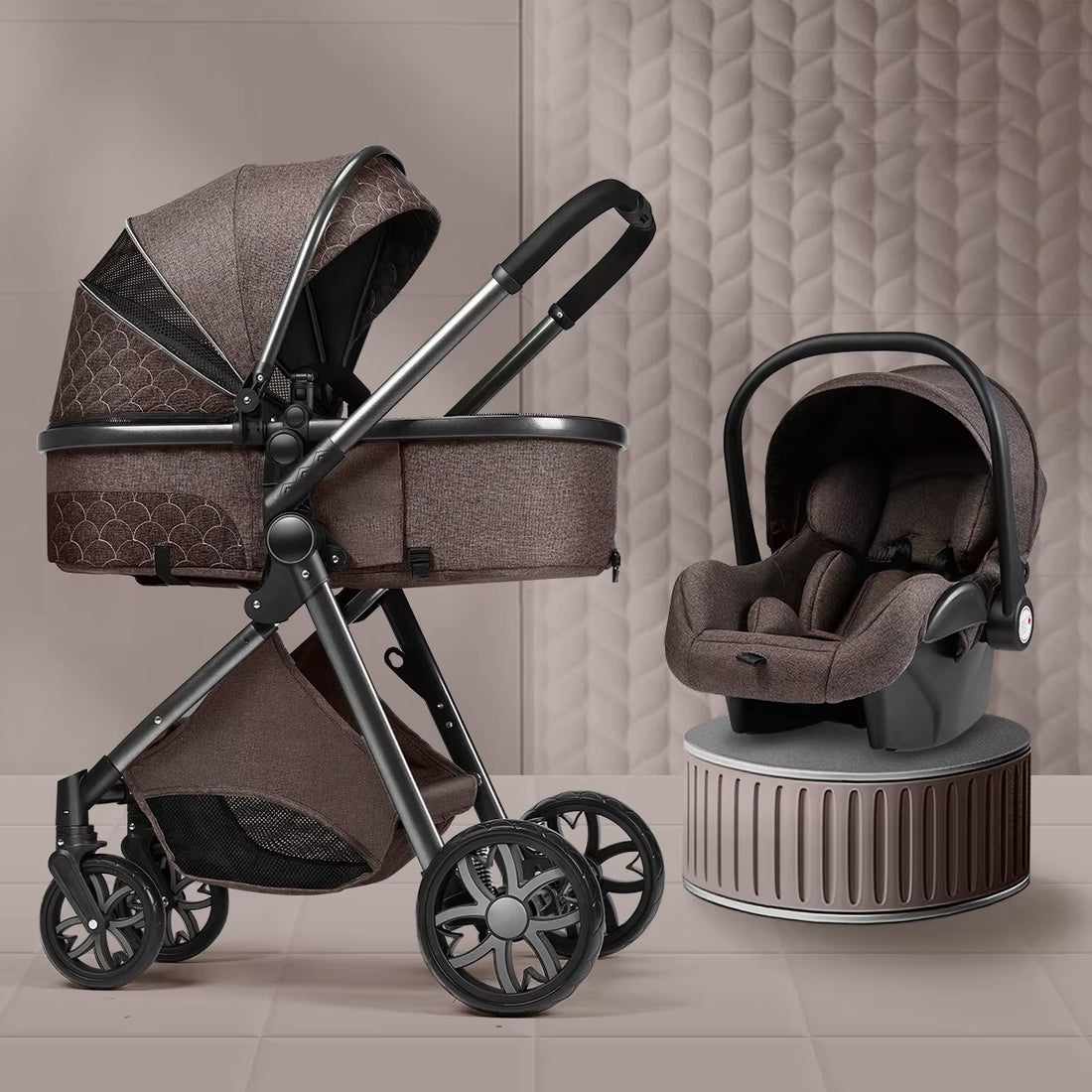 Luxury Baby Stroller 3 in 1 High Landscape Baby Cart 