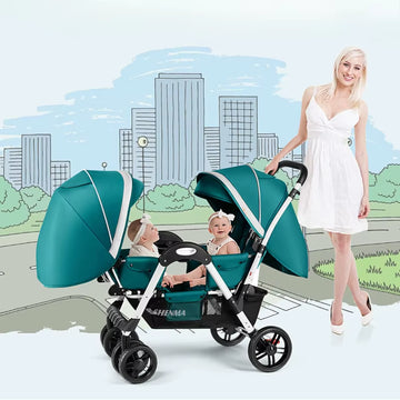 Foldable Twin Stroller – Front & Rear Seats, Reclining & Washable